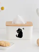 かわいい猫デザインの竹製ティッシュボックス【リビング・ダイニング用・収納に便利】