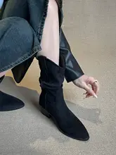 レトロデザインの尖ったつま先のショートブーツ【折り畳みスタイル・粗いヒール・女性用・秋冬用】