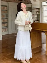 独特で美しいデザイン！白色の半透明なフレアスカート付き女性用コート【夏の気質・高級感】（セットアップ対応）