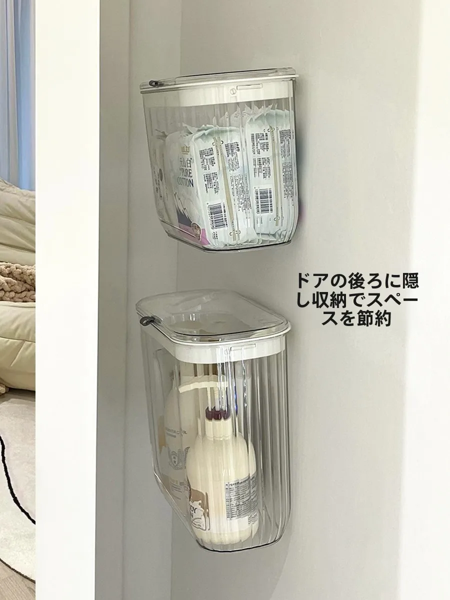可愛らしいフタ付き透明ベッド上ゴミ箱：壁掛け式で学生寮でもスムーズな収納を実現