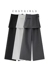 グレーのワイドレッグパンツ【デザイン性・ハイウエスト・フィット】