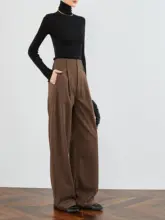焦糖色の美ラードスーツパンツ【ストレート・ハイウエスト・ワイドレッグ】