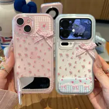 フラワープリントリボンデザインのスマートフォンケース【iPhoneやXiaomi、Huawei対応】