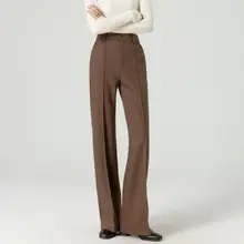 ウォームニットコットン素材のストレートパンツ【高腰・ワイドレッグ・秋冬用】（セットアップ対応）