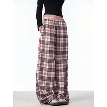 春季新作 アメリカンスタイルのチェック柄ワイドパンツ【女性用・フィット・おしゃれ】（セットアップ対応）