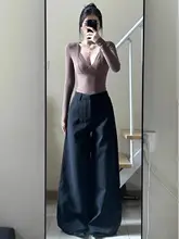 長身向け 黒色スーツパンツ【ゆったりとしたデザイン・幅広シルエット】（セットアップ対応）
