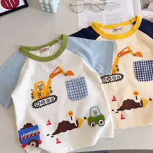 かわいい掘削機デザインの男の子用薄手半袖Tシャツ【春用・子供用】