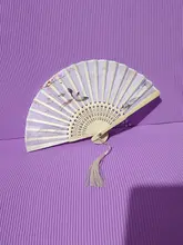 ミニ竹製折り扇子【中国風・学生向け・夏用・携帯便利・絹布仕立て】