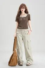 方襟ショートスリーブTシャツ【レディース・夏用・フィット感・文字プリント・トレンドデザイン】