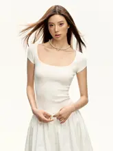 アメリカンヴィンテージ風ニット短袖Tシャツ【体型を美しく見せる・女性用】