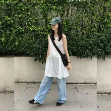 夏用 白色 無袖 Aラインワンピース【デザイン性のある皺感・フィット・小柄対応】