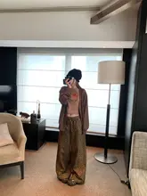レトロなレオパード柄パンツ【ウエストゴム・カジュアルスタイル】（セットアップ対応）