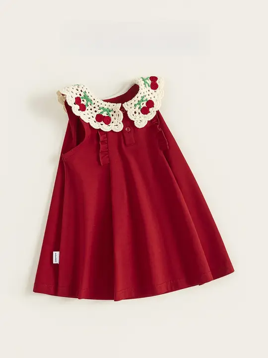 可愛いチェリー刺繍の女児用タンクトップワンピース【ノースリーブ・ドロップカラー・子供用】