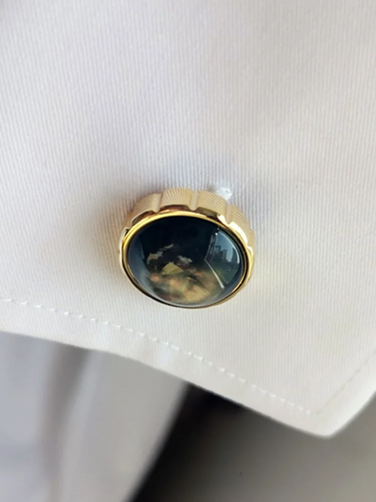 ビジネス用メンズドレスシャツのカフスボタン：高級人工宝石と金メッキのカラフルデザイン
