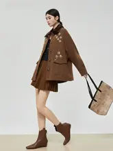 レトロな手作りデコレーションジャケット【ゆったりとした韓国風・茶色・コラージュデザイン】