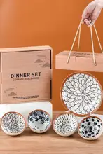 和風陶器製の食器セット【レトロスタイル・皿と箸が含まれたギフトボックス・釉下彩】（セットアップ対応）