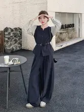 洗練されたデザイン！シャツとベストの組み合わせ秋春用カジュアルパンツ【大人女性向け・上品なスタイル】（セットアップ対応）