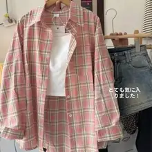 大きいサイズのグリーンチェック純綿シャツジャケット【春用・カジュアル・中長丈・日焼け対策】