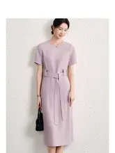 春の流行！薔薇色と紫の連衣裙【ウエストベルト付き・シルエット引き締め】