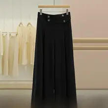 ダブルブレストデザインのハイウエストワイドパンツ【美脚効果・カジュアル・秋冬用】（セットアップ対応）