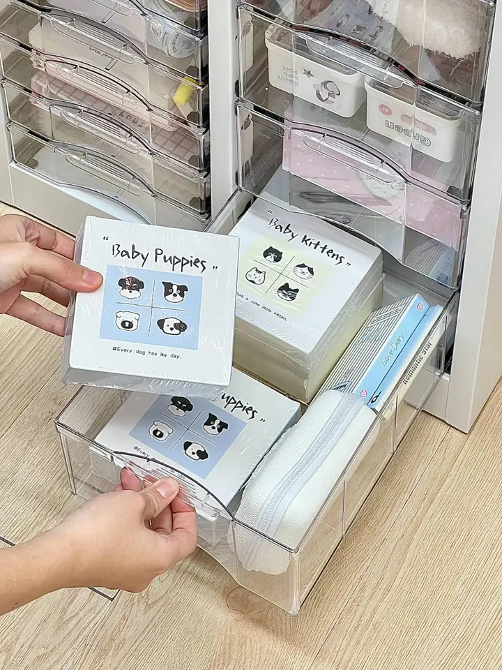 おしゃれなクリーム風抽斗式収納キャビネット【学生用デスクトップ、書籍・おもちゃの整理、埃よけ】