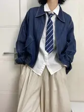 紺色ストライプのレディース長尺ネクタイ【学院風・手結び・穴あけ不要・ブルー】
