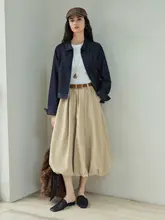 高腰花苞スカート【カキ色・ふんわりシルエット・大きな裾】（セットアップ対応）