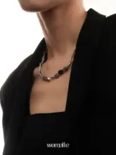 wumulle 中華風ディテール 男女兼用 タイタンスチール製ネックレス【ビンテージグリーン×ステンレス】