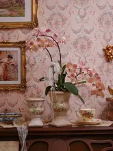 花瓶 植木鉢 フレンチ風 ヴィンテージ アンティーク調 貫入加工 ローズ柄 脚付き ローマン鉢 インテリア