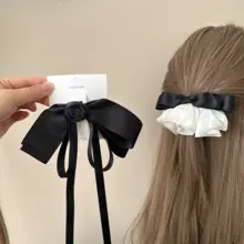 韓国ヴィンテージブラック 椿 リボン ヘアピン