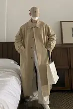 ロングトレンチコート メンズ オーバーサイズ 膝下丈 カジュアル ストリート 着回し トレンド 春物