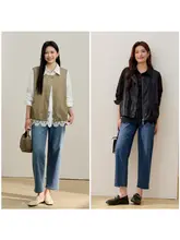 セットアップ 2点セット レディース 大きいサイズ ぽっちゃり PUレザーベスト フリルヘムシャツ ルーズ 秋