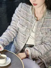 余潇潇 ウール混合編み模様のカラフルな女性用コート【パリ風・クラシックデザイン】