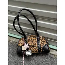 ボウリングバッグ レディース 豹柄 カラーブロック ヴィンテージ 手提げ ショルダー 通勤 おしゃれ 「JNNG」