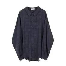 春用 ゆったりカジュアルチェックシャツ【薄手・フロントボタン・ターコイズブルー】