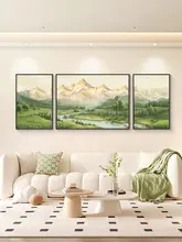 山水油絵 壁掛け装飾画【リビングルーム用・西壁・三連デザイン】（セットアップ対応）