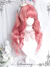 かわいい少女向けピーチピンクロングカールウィッグ【エアリーバング・ロリータスタイル・Y2K】