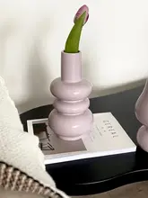 アート感溢れる 紫色陶器花瓶【フラワーアレンジメント用・チューリップ対応・インテリア装飾】