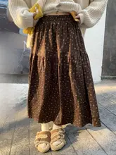 フランス田園風小花柄ハイウエストAライン中長半身スカート【エレガントなデザイン】（セットアップ対応）