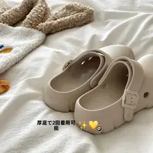 通気性のある透かしデザインの女性用厚底サンダル【滑り止め・夏用・オープントゥ】