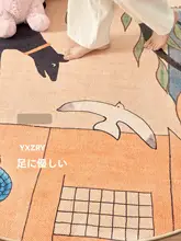可愛いカートゥーンデザインの赤ちゃん用プレイマット【厚手・お手入れ不要・リビングや子供部屋に最適】（セットアップ対応）