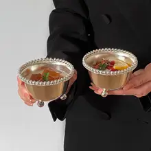 創造的なビーズエッジステンレススチールボウル【デザート・アイスクリーム・フルーツサラダ用】