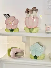 花柄陶器製ペン立て【デスク用・かわいいデザイン・文房具収納】