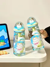 透明な水杯【可愛らしいデザイン・高温耐性プラスチック・携帯用・吸管付き】
