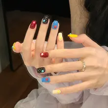 カラフルな虹色デザインの手作りネイルチップ【可愛い・取り外し可能】（セットアップ対応）