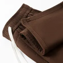 コーヒー色 巾着ロングパンツ シンプル無地 ストレートレッグパンツ