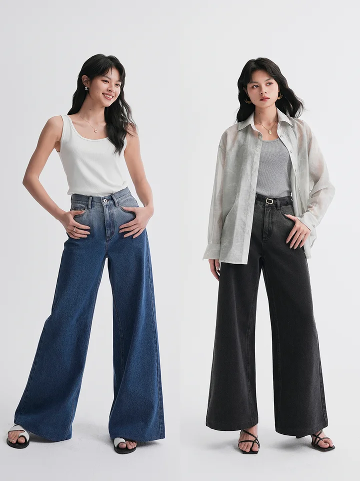 グラデーションデニムワイドパンツ【レトロシルエット・シーズンレス・スタイリッシュ】