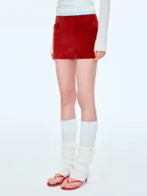 レトロな雪ニットフレアスカート【Aライン・小さなスリット・赤色】