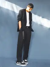 高身長向け美脚パンツ【黒・ドレープ感・カジュアル】