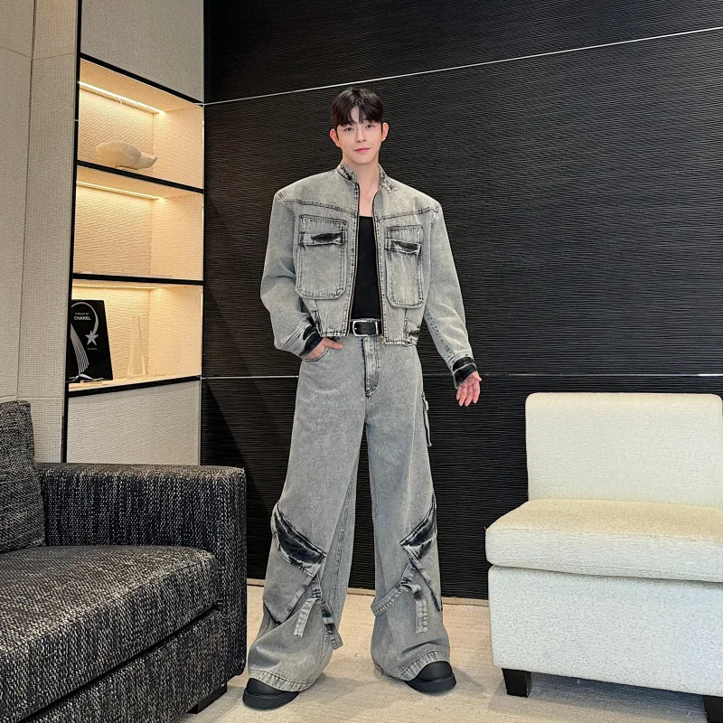 秋季向け アメリカンレトロウォッシュ加工ポケット付きピンクデニムジャケット：作業服としての実用性とスタイルのバランス